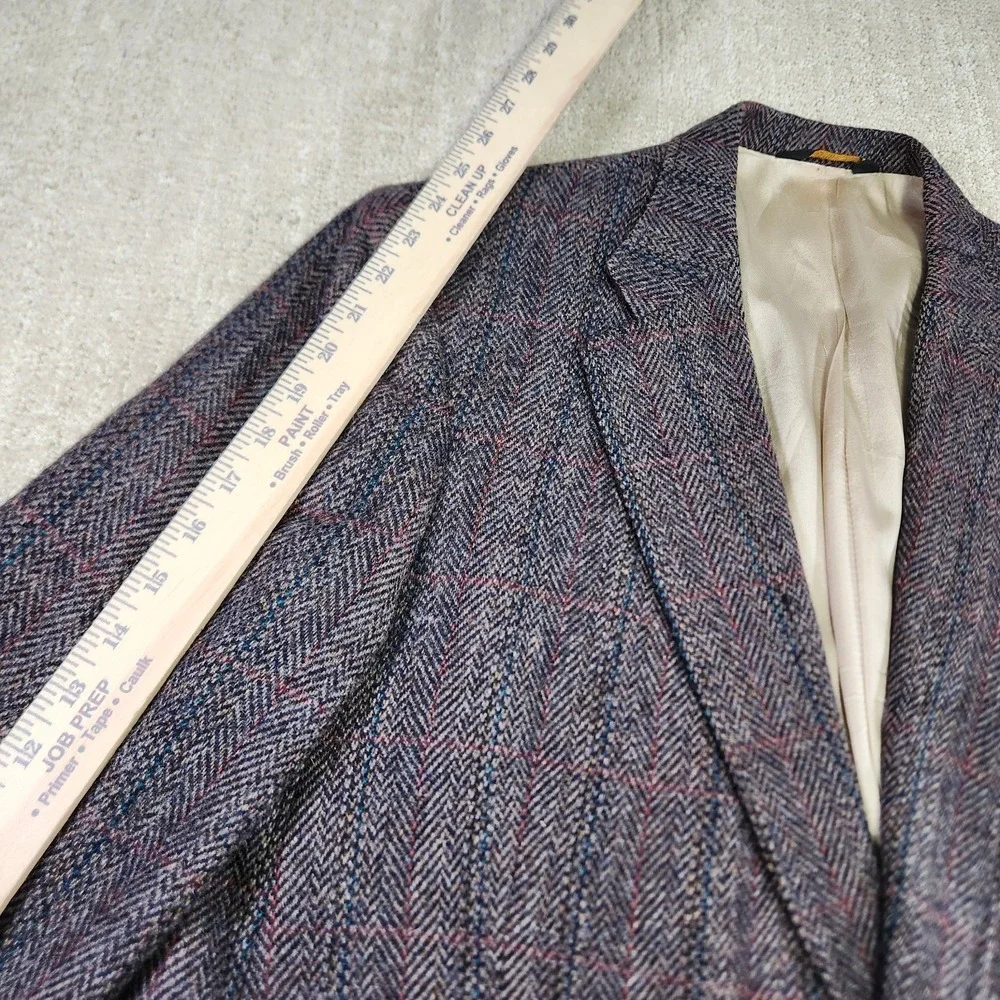 Vintage Manx Tweed Blazer Men 46 Herringbone Handwoven Wool Leather Button‎